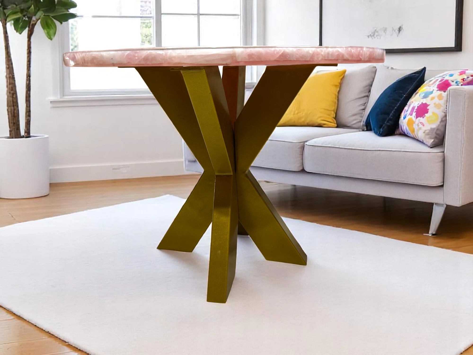  Buy Rose Quartz Round Coffee Table - Handmade Luxury Design